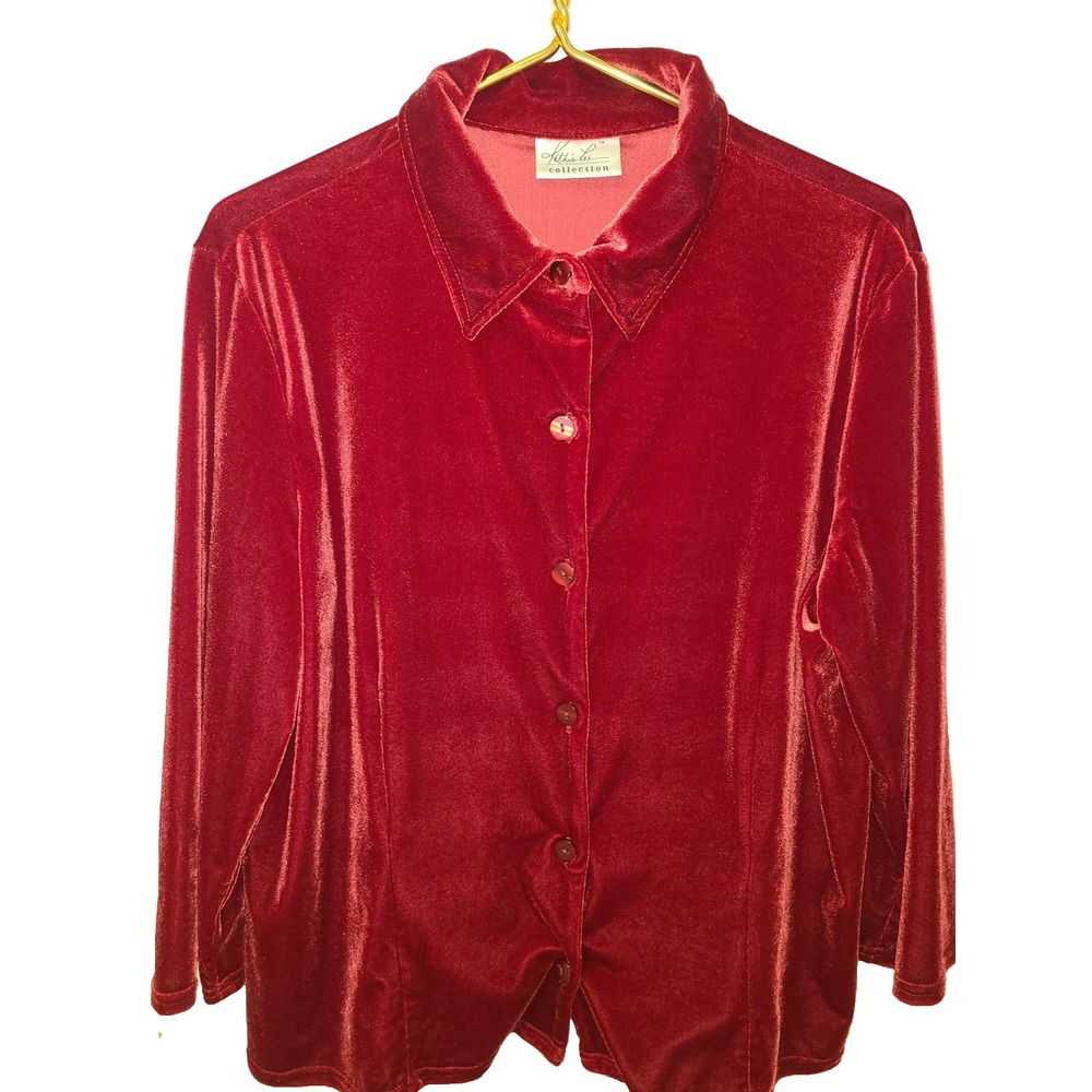 Vtg Kathie Lee Velvet Cardigan Womens L Red Whimsigoth Minimalist 90s Retro